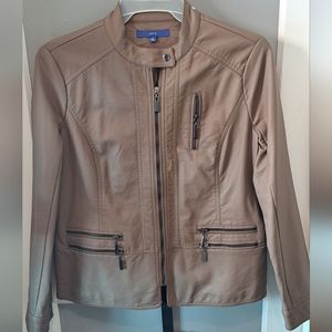 NWT Womens Apt. 9 Light Brown Faux Leather Jacket, Size US Large